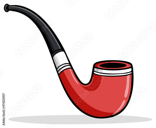 Bright Red Classic Smoking Pipe Illustration Isolated Graphic Design Element