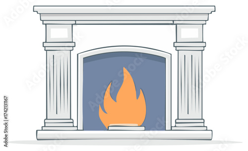 Elegant Fireplace Cartoon Illustration Warm Interior Design Flame Decoration