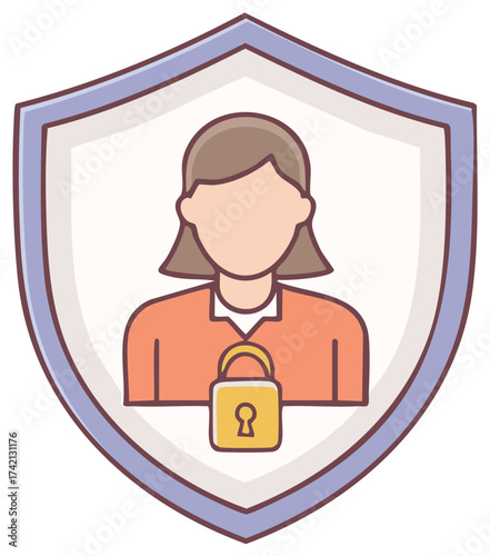 Female user identity protection and personal data security conceptual icon