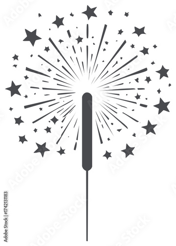 Sparkler Icon Graphic with Stars Radiating Light Festive Celebrations Illustration