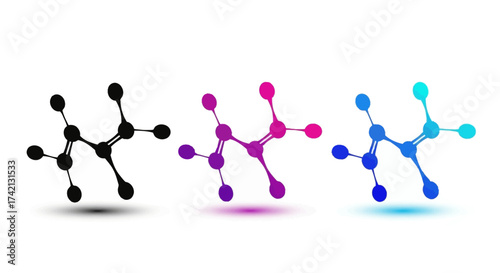 Molecular structures in various colors on white background.