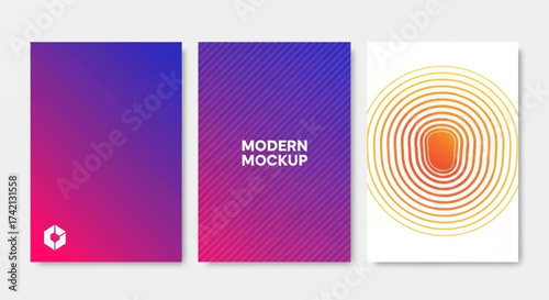 Modern Mockup Templates with Gradient Backgrounds and Geometric Patterns.