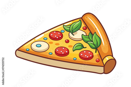 Cartoon Flatbread Pizza Slice with Vegetables and Cheese