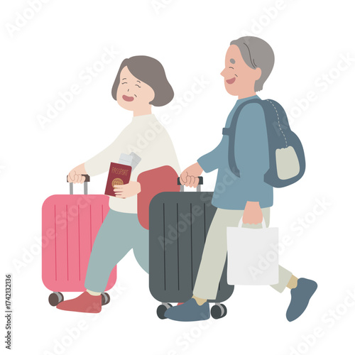 楽しげな夫婦の旅行イラスト
