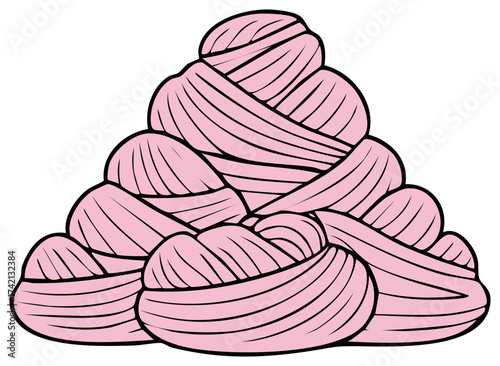 Abstract illustration of pink fibers tangled and stacked in a pyramid shape
