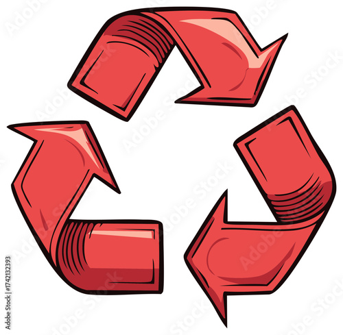 Hand drawn red recycling symbol vector illustration for environmental sustainability and conservation concepts