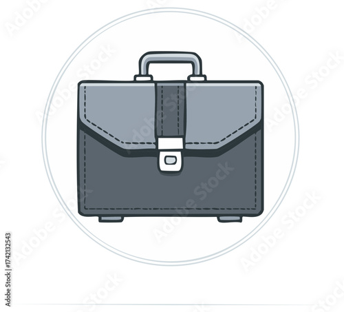 Grey professional business briefcase icon with handle and buckle illustration