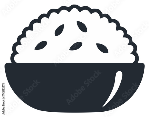 Bowl of rice and seeds vector graphic flat style illustration food lunch dinner side dish healthy