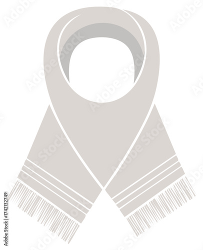 Creamy white scarf design with fringe trim for cold winter weather fashion accessory apparel clothing or fabric material