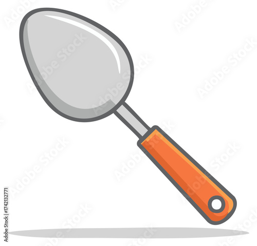 Orange handled kitchen spoon illustration isolated against white