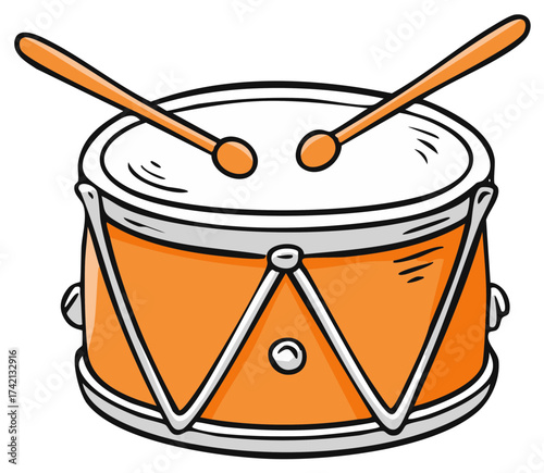 Cartoon Orange Drum with Drumsticks