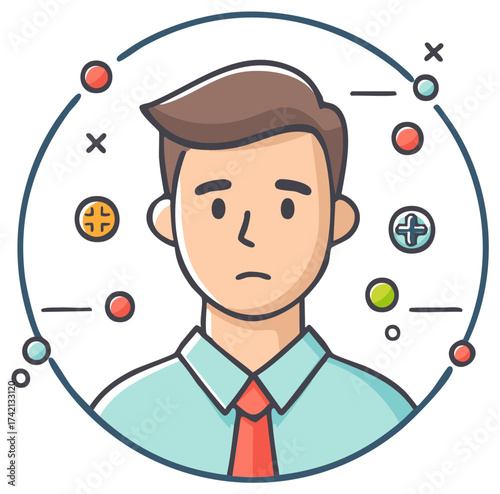 Sad Man Surrounded by Plus Minus Symbols Idea Generation