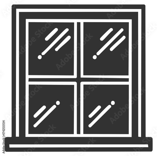 Modern window with four square panes and clean white frame and sill