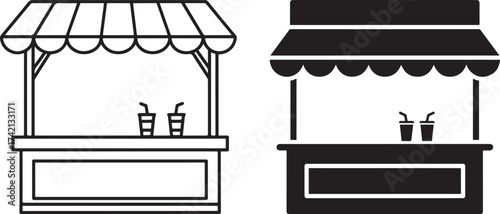 Two market stalls one outline one silhouette