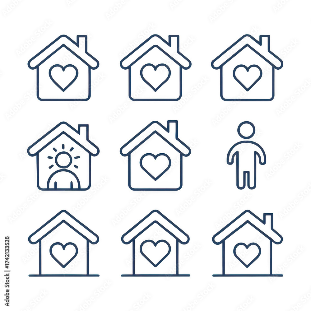 Fototapeta premium Home with heart icons isolated on transparent background