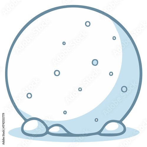 Cartoon depiction of a single snowball resting on a snowy base with visible shadow