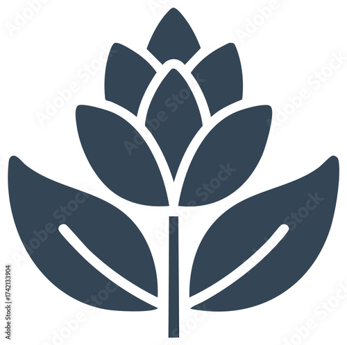 Isolated Hop Flower Silhouette, Craft Beer Ingredient Icon, Plant Outline