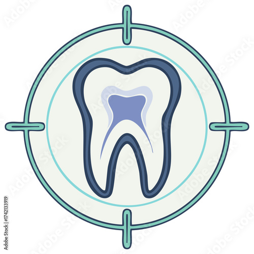 Human tooth anatomy inside a target icon representing dental care precision