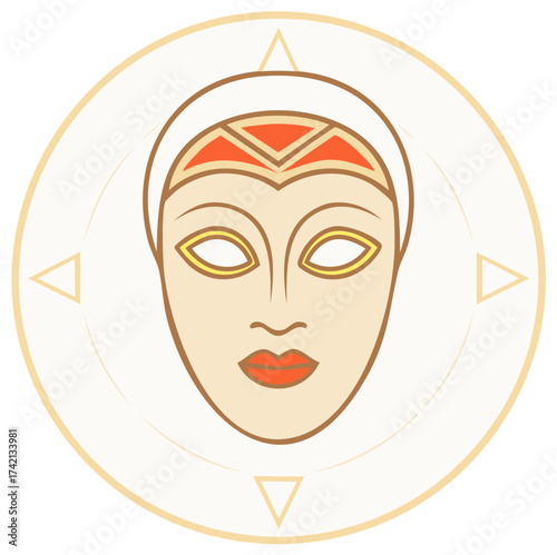 Illustration of an African mask inside a decorative circle