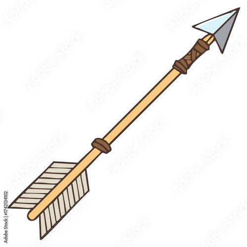 Isolated Illustration of a Decorative Arrow with Fletching and Gray Tip