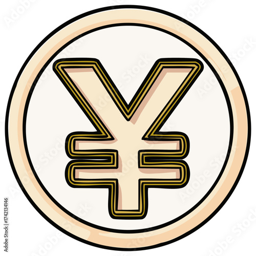 Cartoon Yen Coin Illustration: Financial Symbol, Asian Currency, Money Exchange and Global Economy