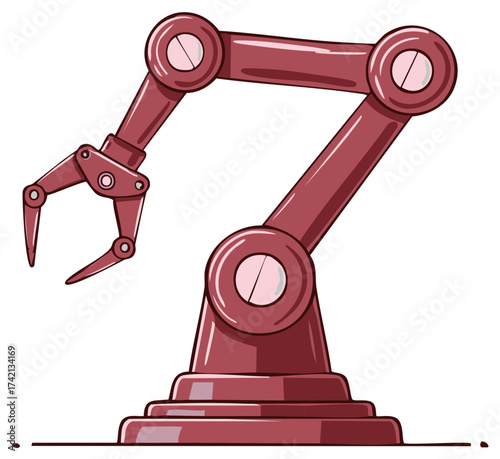 Industrial robot arm cartoon illustration isolated on a white background.