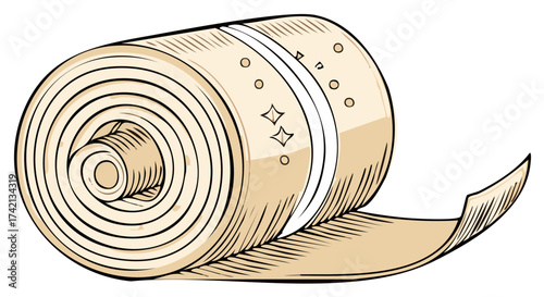 Rolled medical adhesive bandage tape illustration with sparkling details for first aid and healthcare design