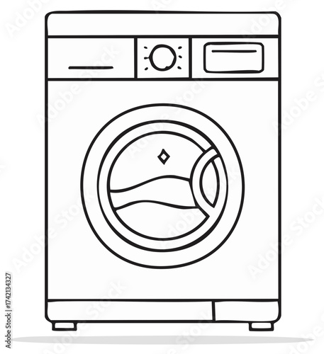 Line Art Laundry Machine Illustration Appliance Cleaning Equipment Graphic