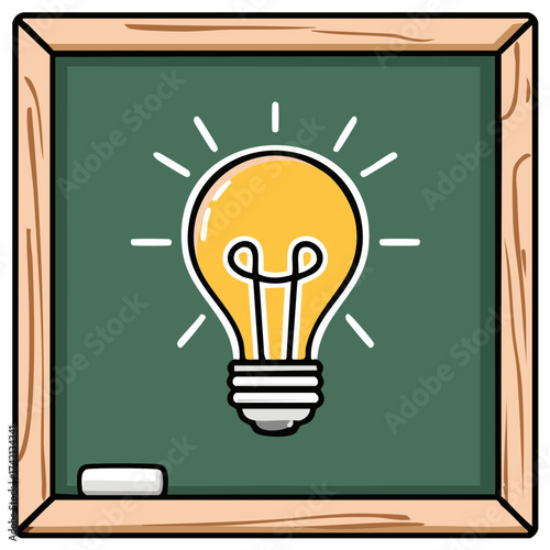 Conceptual Blackboard with Illuminated Lightbulb Drawing as Bright Idea Symbol