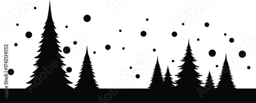Silhouette of evergreen trees in a snowy landscape during winter.
