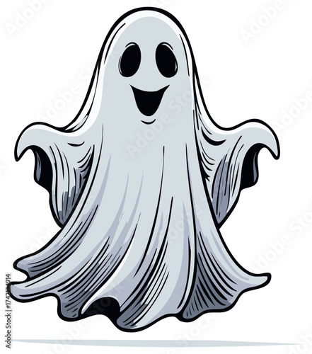 Spooky cartoon ghost illustration, isolated, for Halloween themed graphics and designs