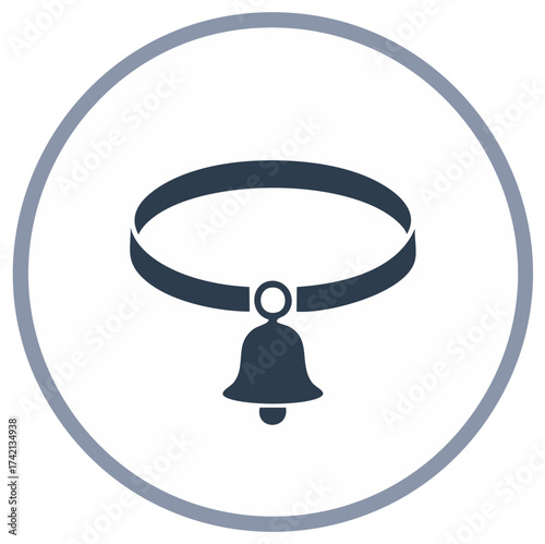 Pet Collar with Bell Vector Icon Design Circular Graphic Element for Companion Animal Safety