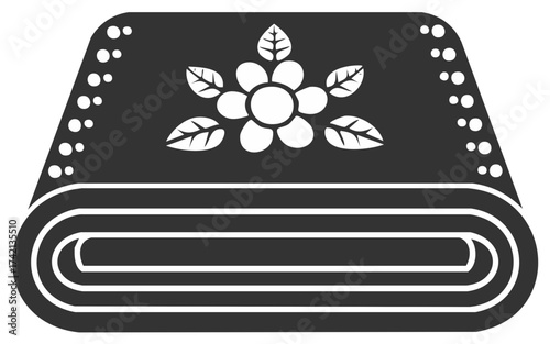 Stylized rolled textile object with elegant flower and leaf pattern icon design