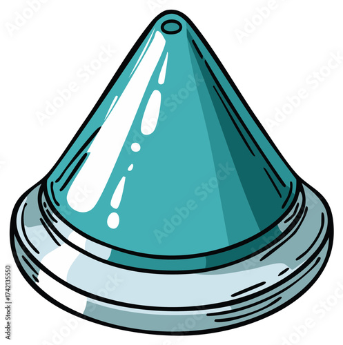 Illustration of a transparent glass object with a conical shape.