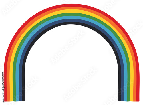 Colorful cartoon rainbow arc over a white space for design elements
