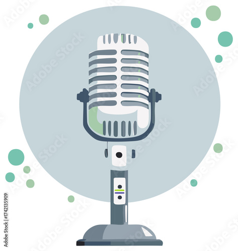 Retro Microphone on Stand with Bubbles Vector Art