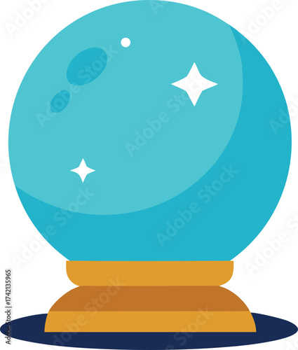 Turquoise crystal ball with golden stand and dark blue base