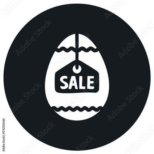 Vector icon of an Easter egg with a sale sign for holiday shopping and promotions.
