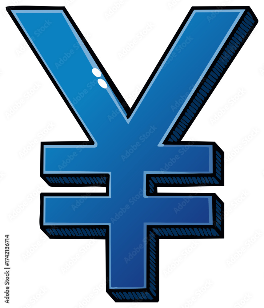 Obraz premium Stylized Blue Yen Symbol Illustrating Global Finance and Economic Trends with Bold Outlines
