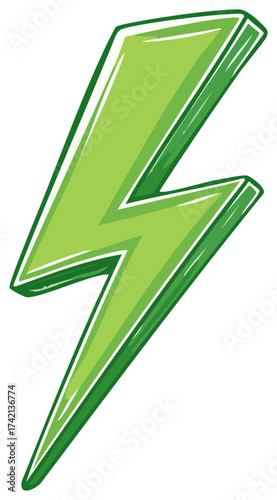 Green lightning bolt symbol with a white outline and subtle shading for a dynamic effect
