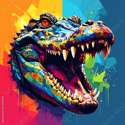 Vibrant Alligator Portrait A Spectrum of Color and Ferocious Detail