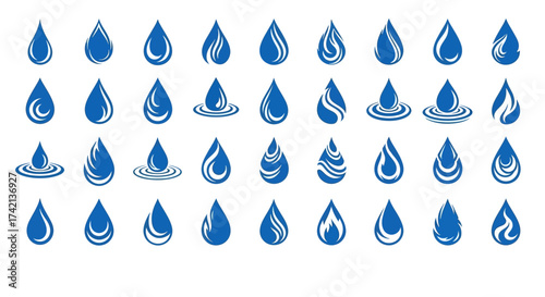 Collection of Stylized Water Droplet Illustrations Various Designs and Motions