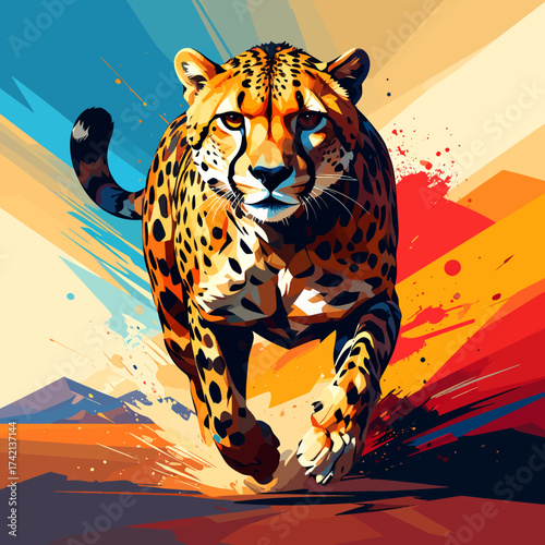 Dynamic Cheetah A Vibrant Illustration of Speed and Agility in Bold Colors