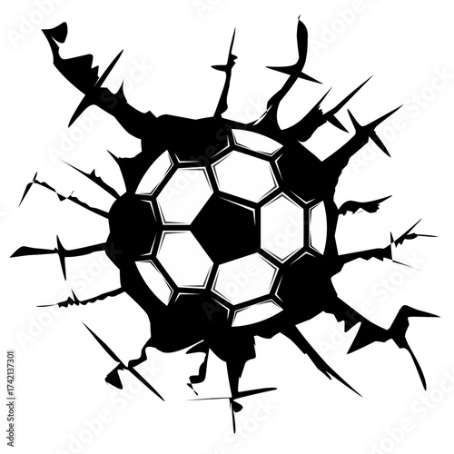 illustration of a soccer ball going through a wall