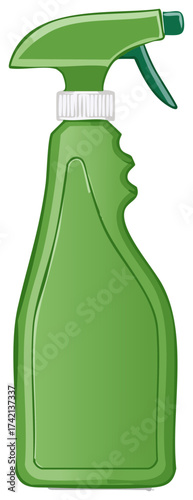 Green plastic trigger spray bottle illustration for household cleaning disinfectant or garden spray