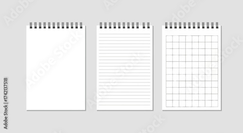 Three Spiral Bound Notepads One Blank One Lined and One Grid Paper Showing Blank Pages for Writing and Planning