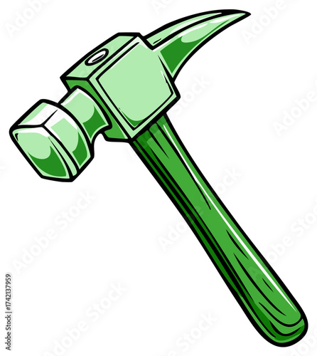 Stylized Green Hammer Illustration with Cartoon Outlines for Construction or DIY Projects
