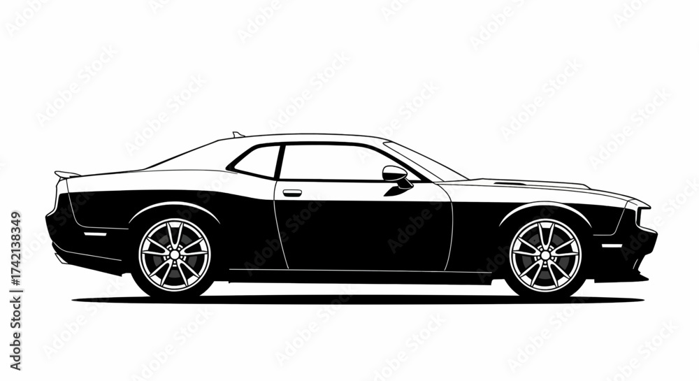 Fototapeta premium Side View Muscle Car Silhouette Vector Clean Monochrome