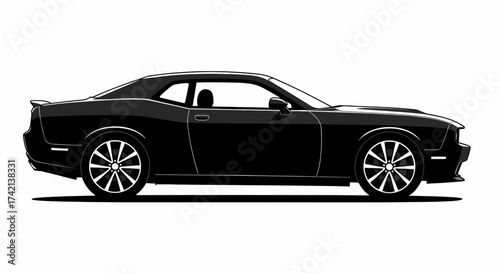 Side View Muscle Car Silhouette Vector Clean Monochrome