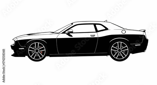 Side View Muscle Car Silhouette Vector Clean Monochrome